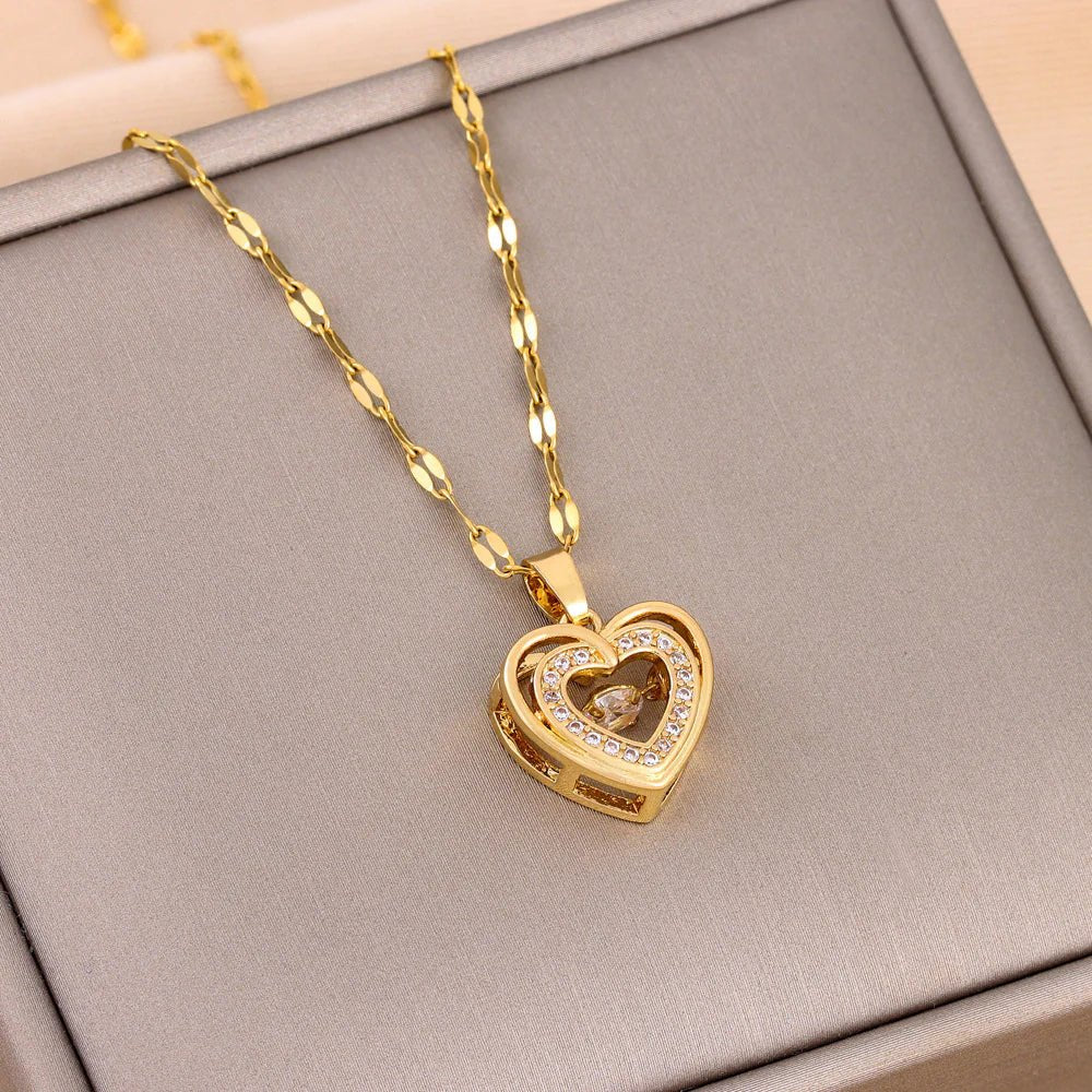 Fashionable Titanium Steel Heart-Shaped Necklace