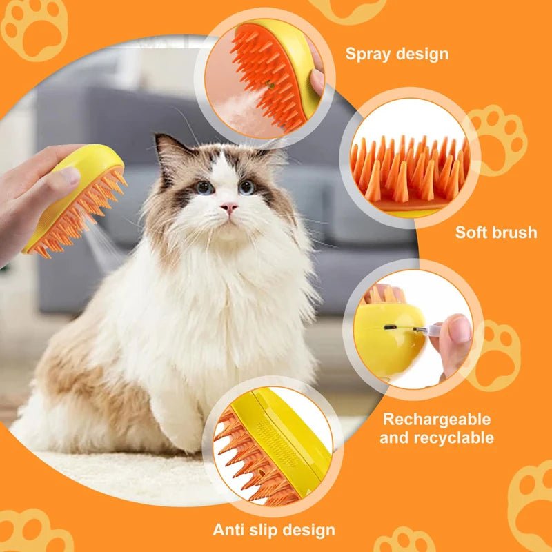 3-in-1 Pet Grooming Brush with Steam & Hair Removal